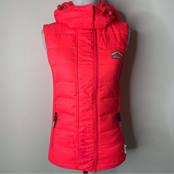 Superdry The Original Fuji Jacket Women's Pink Red Hooded Vest Size Small - Picture 1 of 16